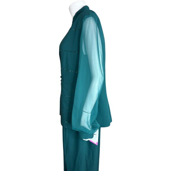 J.R. Nites by Caliendo Green 2-Piece Evening Dress and Jacket Size 14 Sheer NWT - Picture 7 of 16